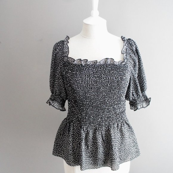 Max Studio Polka Dot Square Neck Black & White Top - Picture 2 of 13